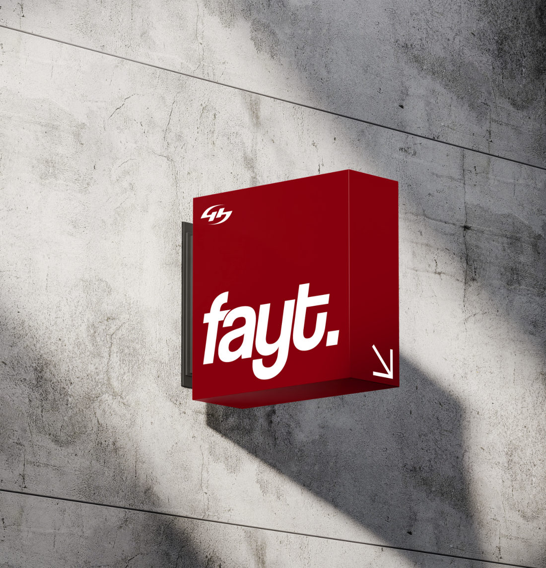 Cartel corpóreo bordó con el logo de Fayt